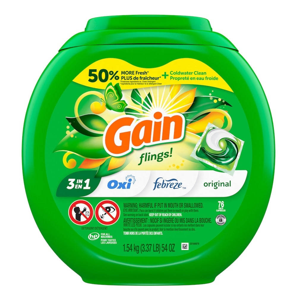 Gain Flings Laundry Detergent Pacs, Original Scent, 76 Count x 2 Pack (152 Loads Total) | HE Compatible Laundry Pods