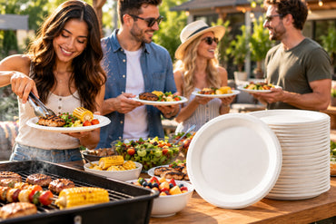 Forest for Climate Compostable Lunch Plates, 180 Pack, 22.5 cm (8.86 in), Round Disposable Plates, Soak-Resistant, Plant-Based Party Plates for Hot & Cold Food, BBQ, Picnics, Birthdays, Catering & Everyday Meals