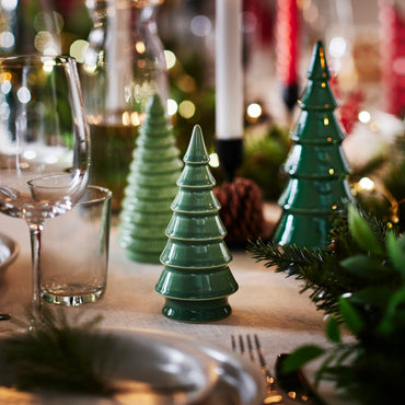 IKEA VINTERFINT Christmas Tree Decorations, Set of 3, Green Glazed Stoneware Mini Christmas Tree Figurines, Festive Tabletop Ornaments for Holiday Home Décor, Mantel & Shelf Displays