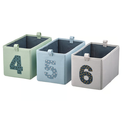 IKEA BARNDRÖM Box, set of 3, green blue/beige, 17x27x17 cm (6 ¾x10 ¾x6 ¾ ")