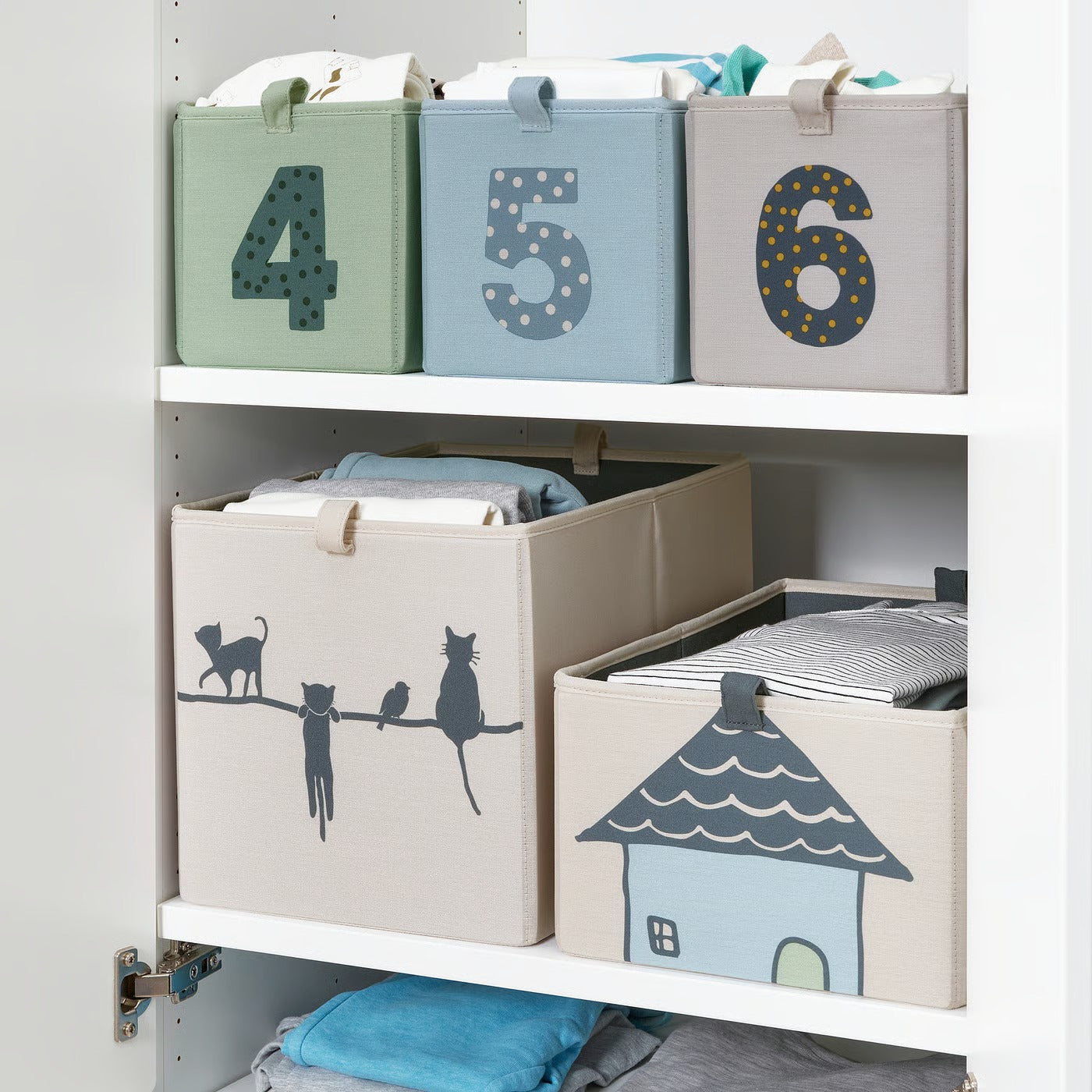IKEA BARNDRÖM Box, set of 3, green blue/beige, 17x27x17 cm (6 ¾x10 ¾x6 ¾ ")