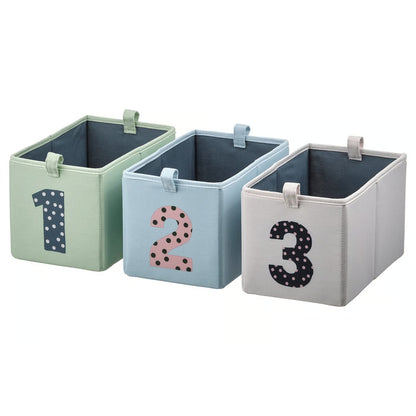 IKEA BARNDRÖM Box, set of 3, green blue/beige, 17x27x17 cm (6 ¾x10 ¾x6 ¾ ")