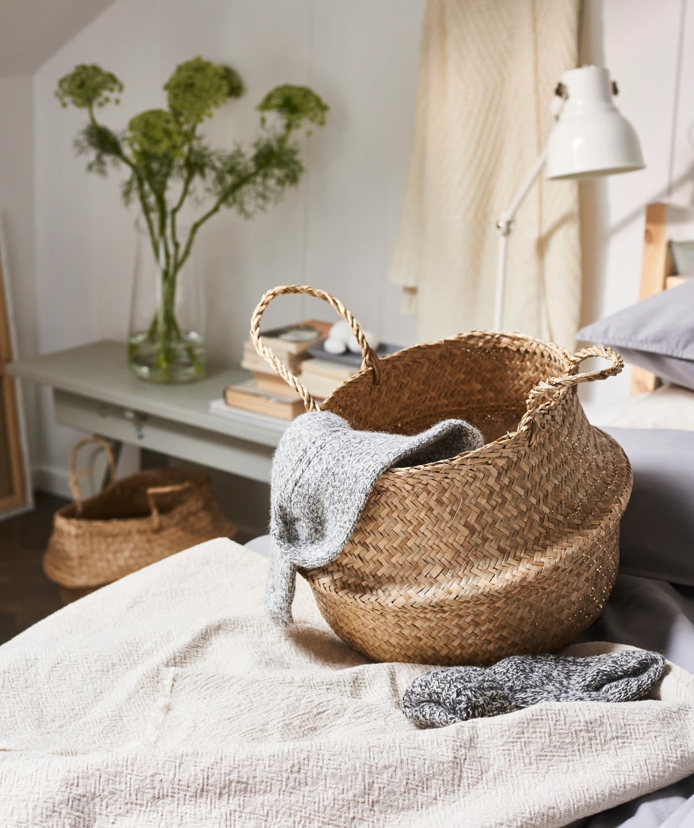 IKEA Handwoven Seagrass Storage Basket with Handles – Natural Multipurpose Organizer, 25 cm