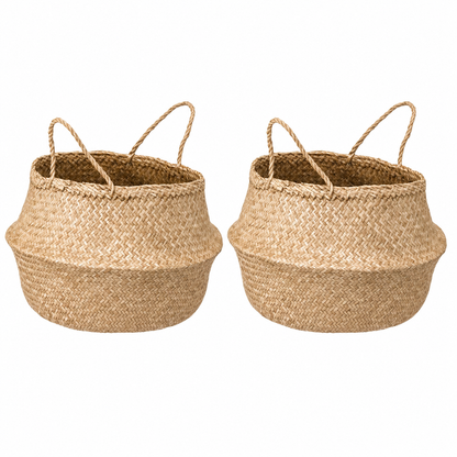 IKEA Handwoven Seagrass Storage Basket with Handles – Natural Multipurpose Organizer, 25 cm