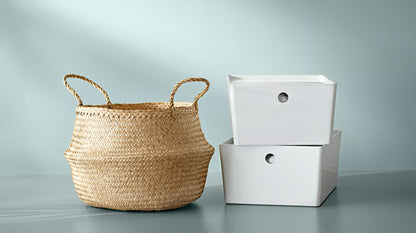 IKEA Handwoven Seagrass Storage Basket with Handles – Natural Multipurpose Organizer, 25 cm