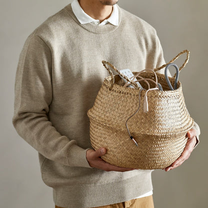 IKEA Handwoven Seagrass Storage Basket with Handles – Natural Multipurpose Organizer, 25 cm