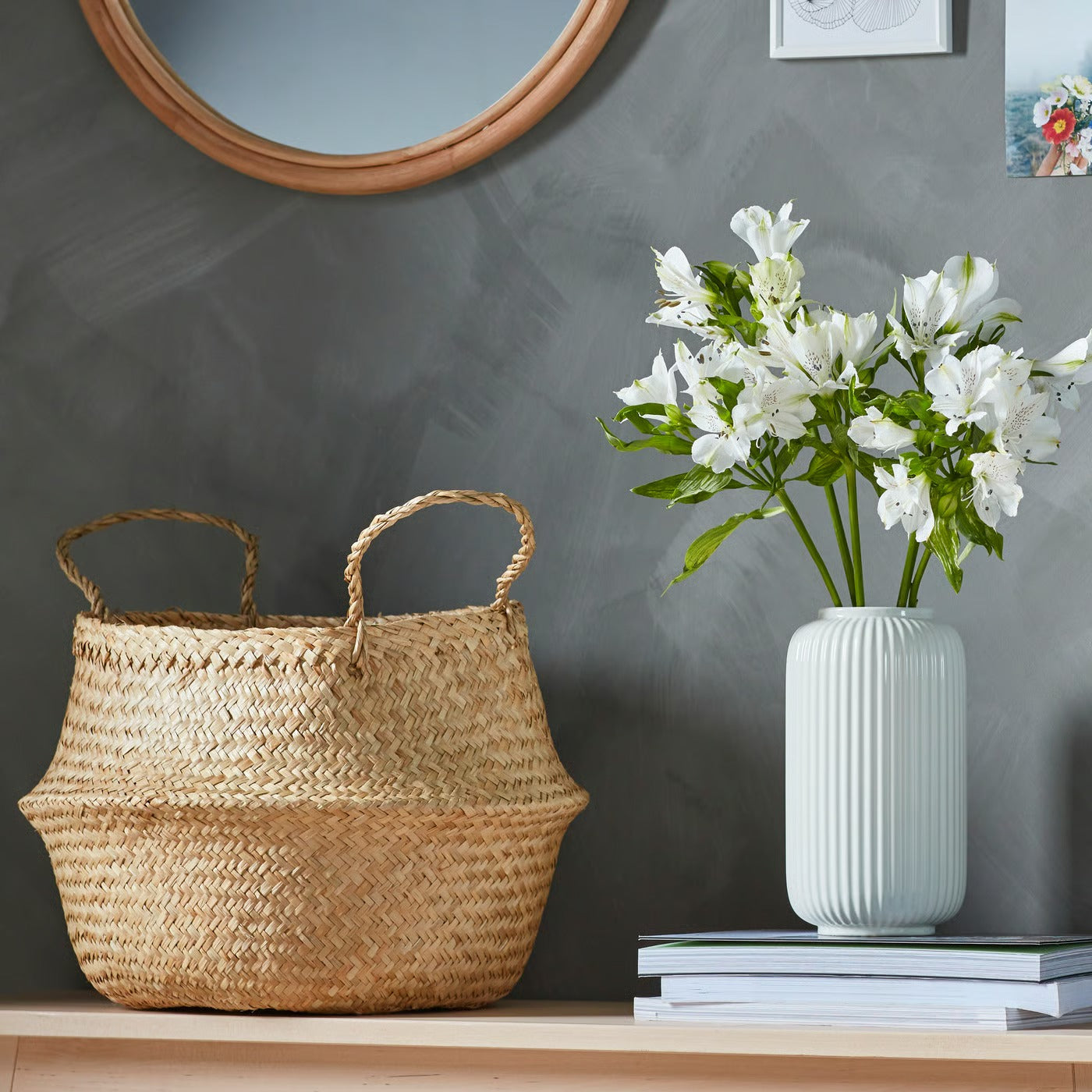IKEA Handwoven Seagrass Storage Basket with Handles – Natural Multipurpose Organizer, 25 cm