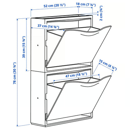 (2 Pack) IKEA TRONES Shoe/storage cabinet, black, 52x18x39 cm (20 1/2x7 1/8x15 3/8 ")