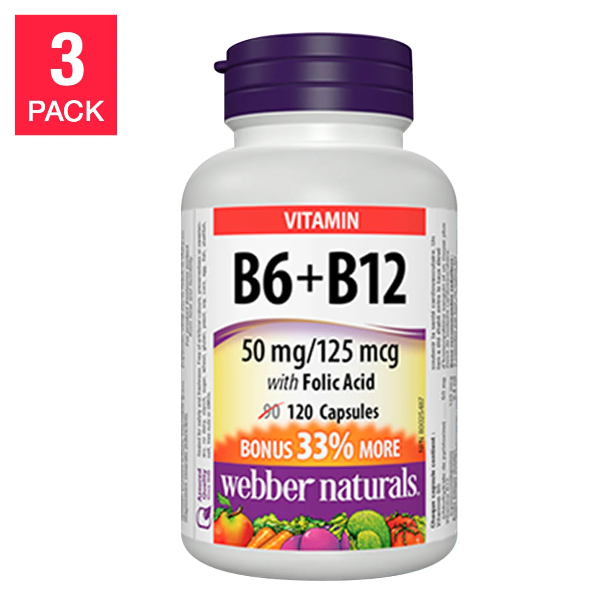 webber naturals B6, B12 with Folic Acid -- 3 x 120 Capsules
