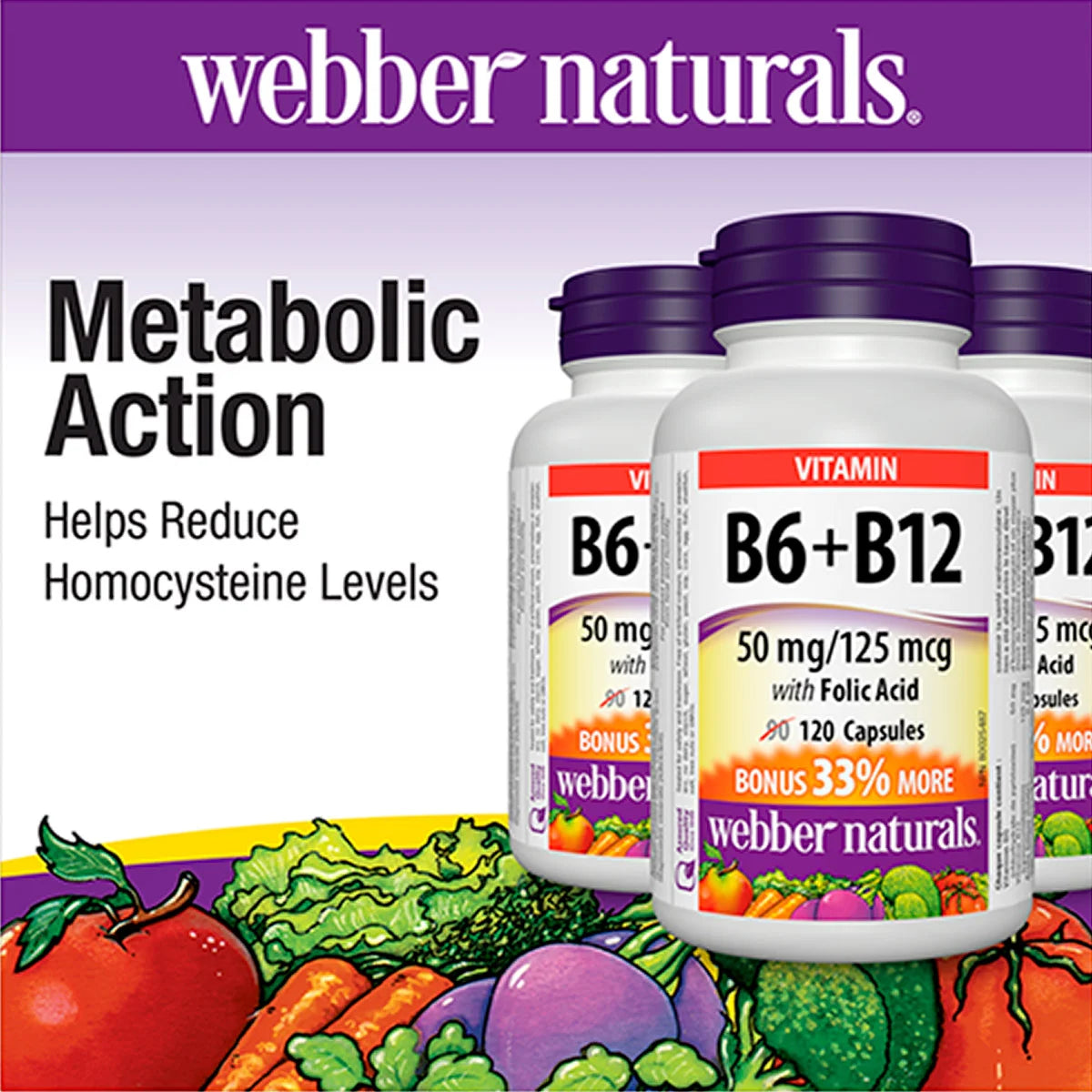 webber naturals B6, B12 with Folic Acid -- 3 x 120 Capsules