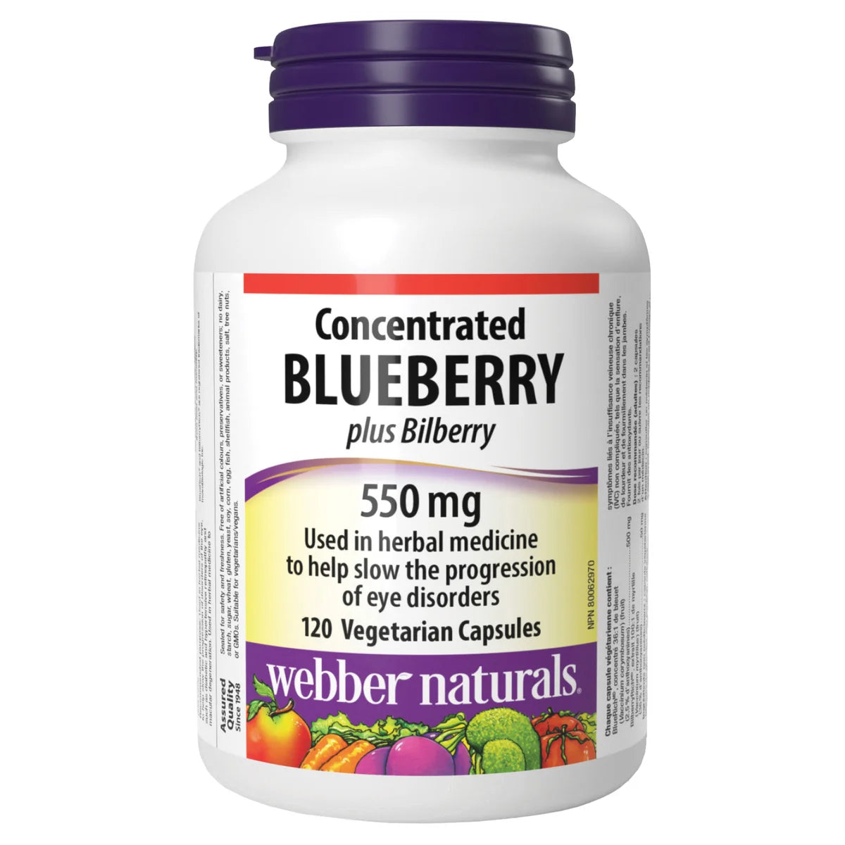 webber naturals Blueberry Plus with Bilberry 500 mg/50 mg Vegetarian Capsules, 120-count, 2-pack