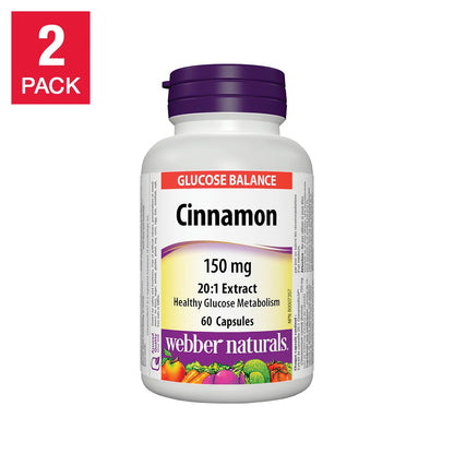 webber naturals Cinnamon 20:1 Extract 150 mg, 2 x 60 Capsules
