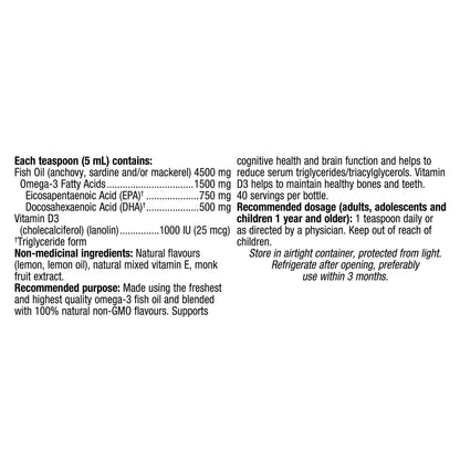 webber naturals Crystal Clean from the sea - Omega-3 Liquid 1250 mg EPA/DHA 1000 IU Vitamin D3 - 2 x 200 mL Lemon Cake Flavour