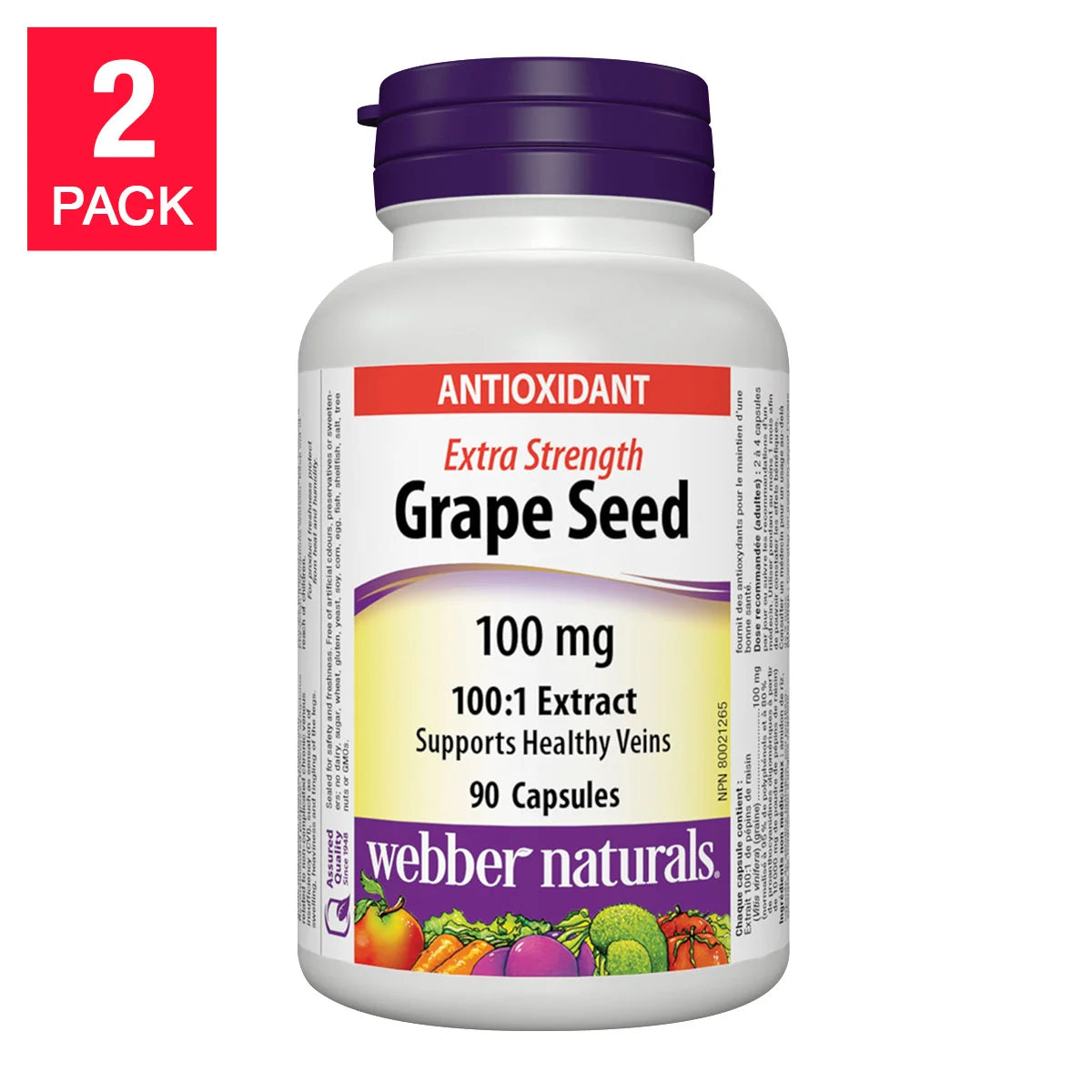 webber naturals Extra Strength Grape Seed 100:1 Extract 100 mg Capsules, 90-count, 2-pack