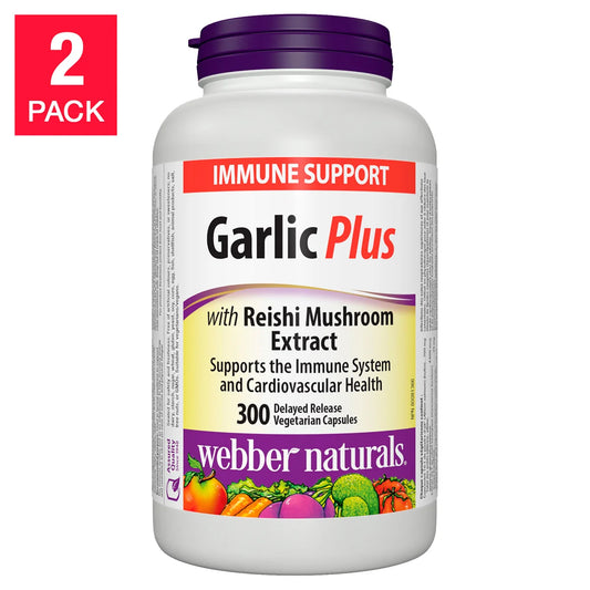 webber naturals Garlic Plus with Reishi Mushroom Extract Capsules, 300-count, 2-pack
