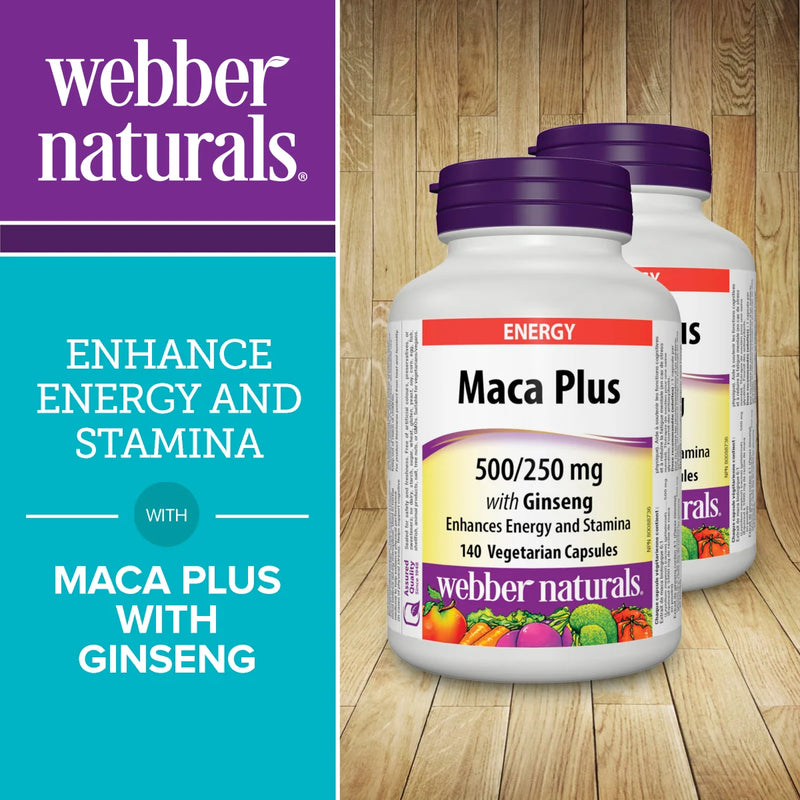 Webber Naturals Maca Plus au ginseng, capsules végétariennes, 140 capsules, lot de 2