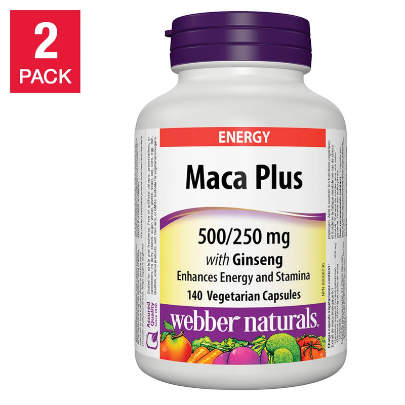 Webber Naturals Maca Plus au ginseng, capsules végétariennes, 140 capsules, lot de 2