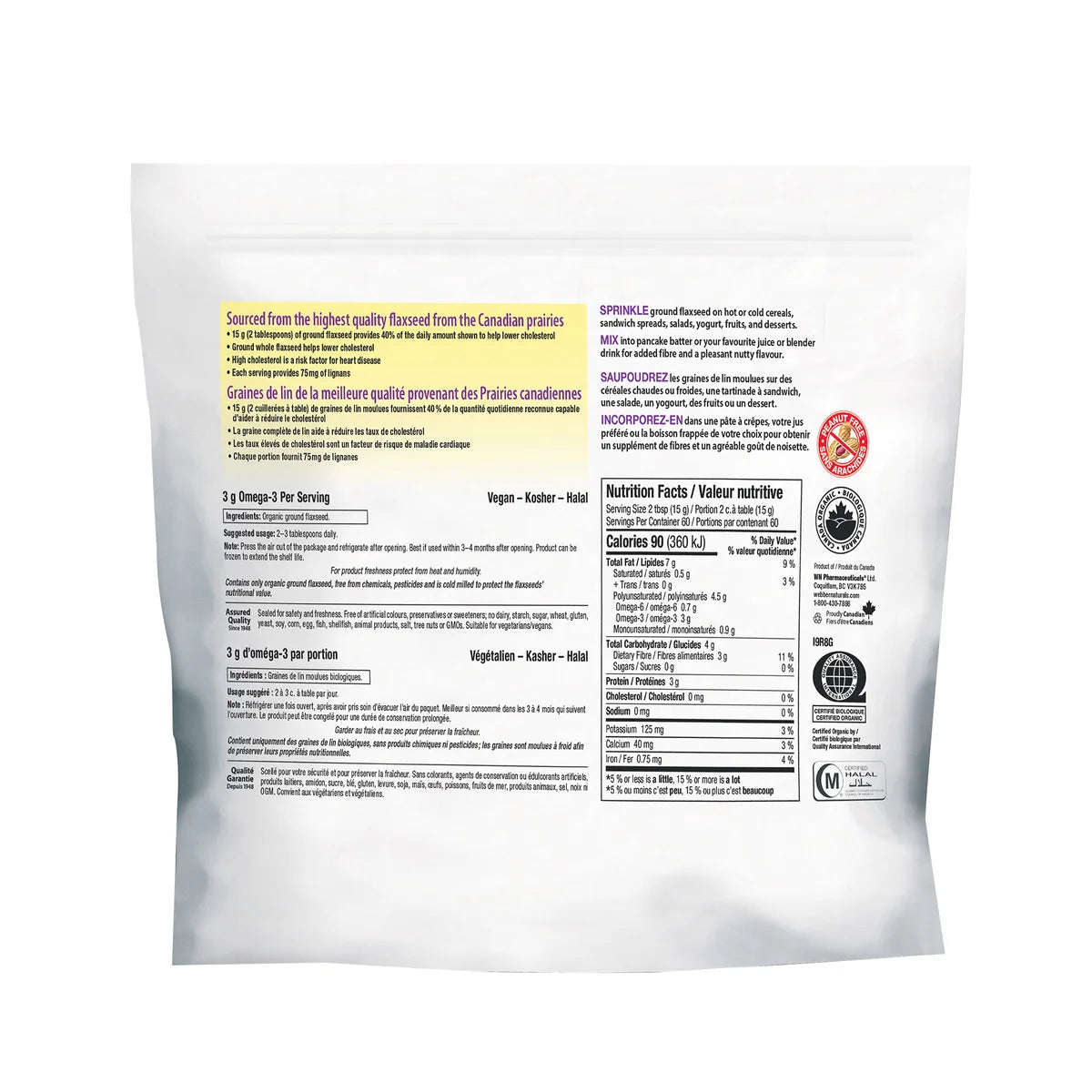 webber naturals Organic Ground Flaxseed, 900 g, 2-pack